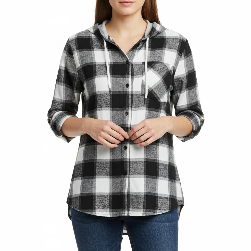 Arganate | Koszula flanelowa z długim rękawem i kapturem w kratę