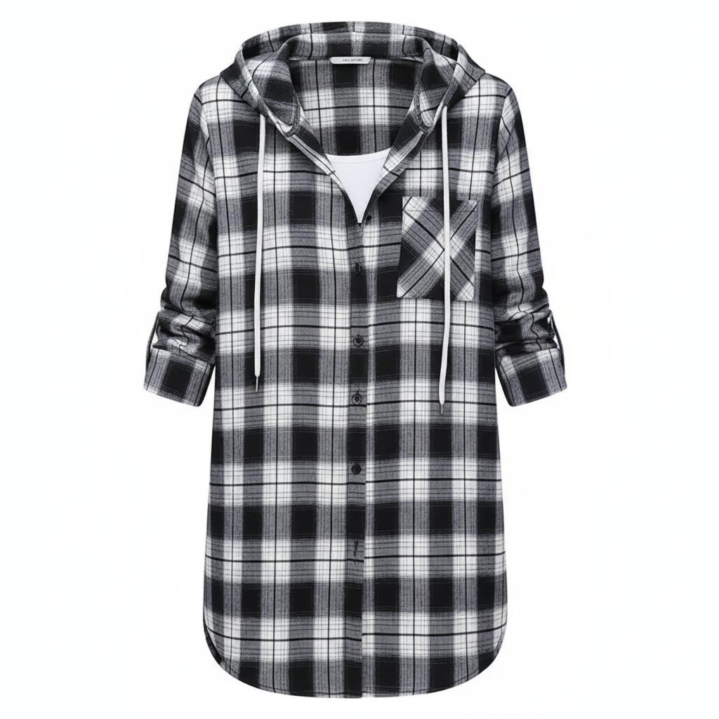 Arganate | Koszula flanelowa z długim rękawem i kapturem w kratę