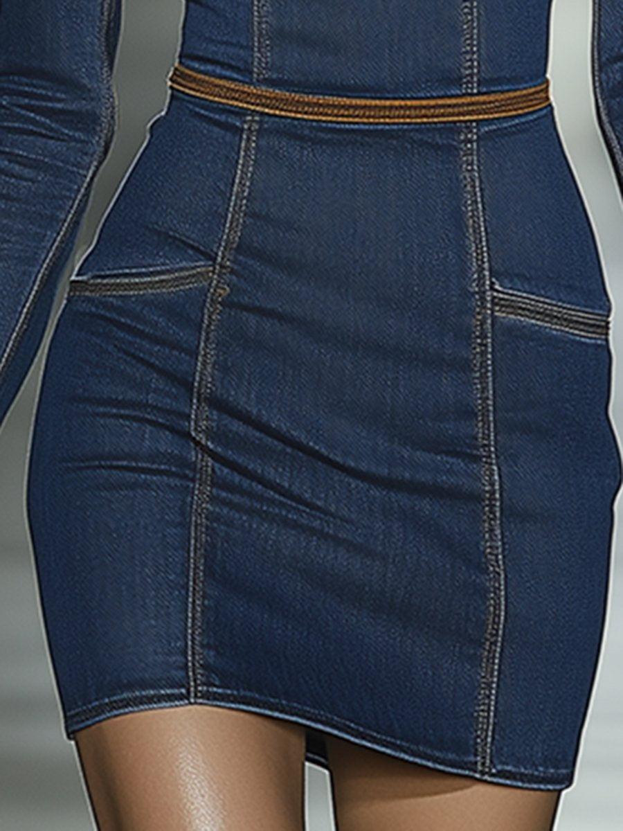 Arganate | Mini sukienka z golfem w stylu retro z jeansu