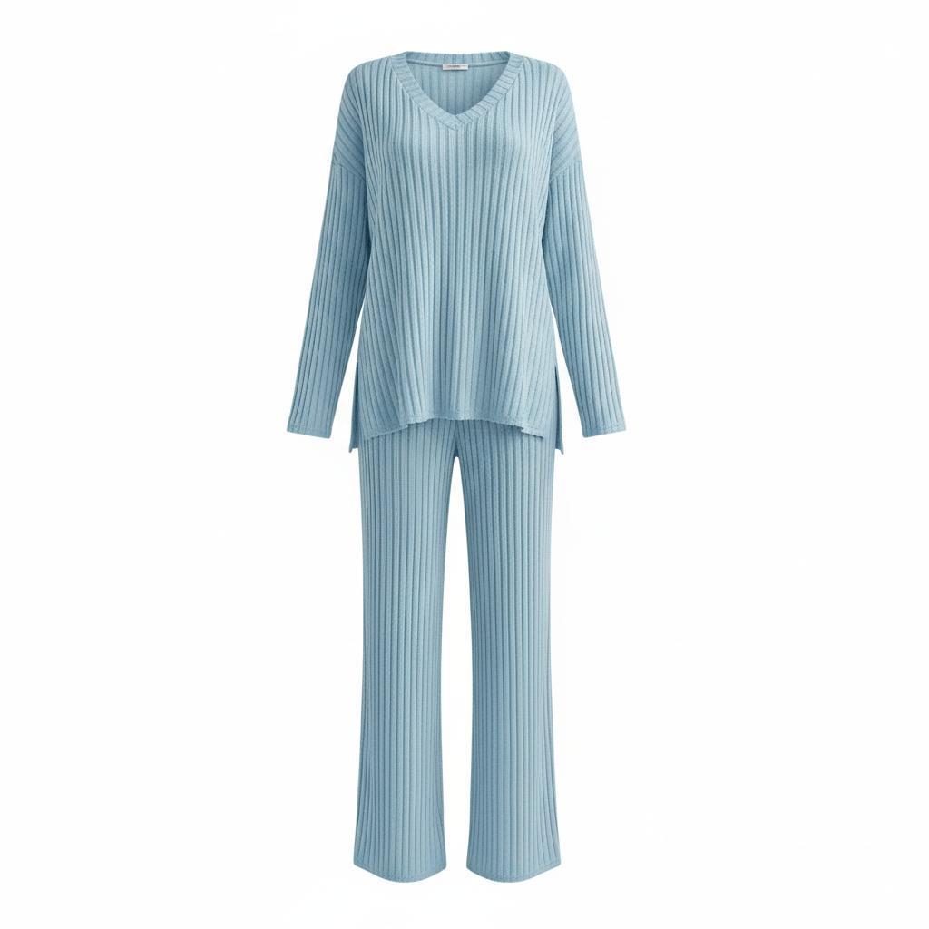 Arganate | Sweter i spodnie z dekoltem w serek, dzianinowy komplet