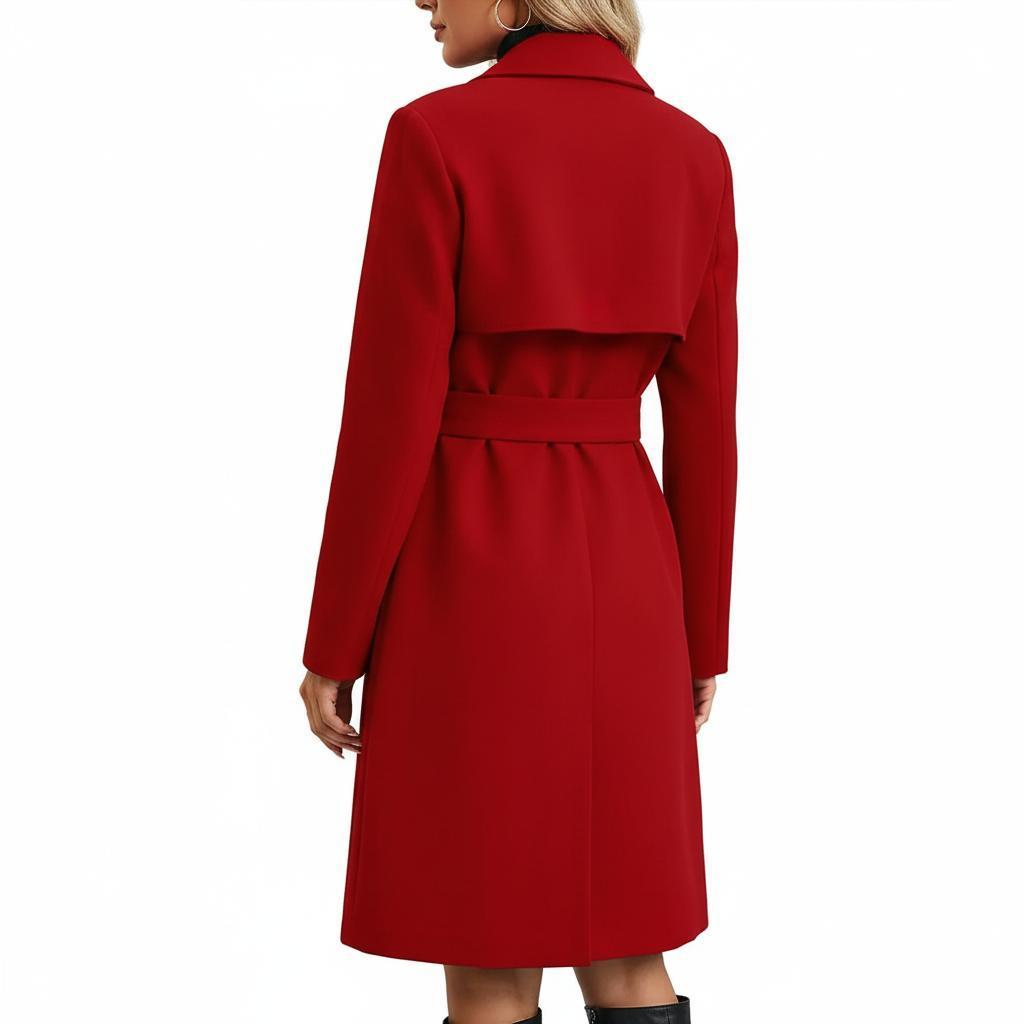 Długi dwurzędowy płaszcz typu trencz z paskiem – Stylowa odzież damska