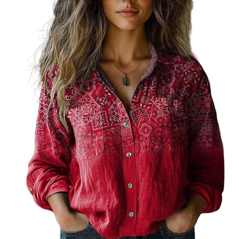 Elegancka bluzka vintage z nadrukiem dla kobiet – pochlebny styl retro