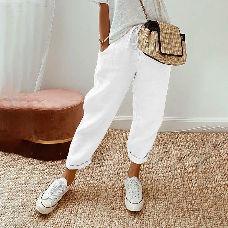 Isabella - Bawełniane lniane spodnie na co dzień