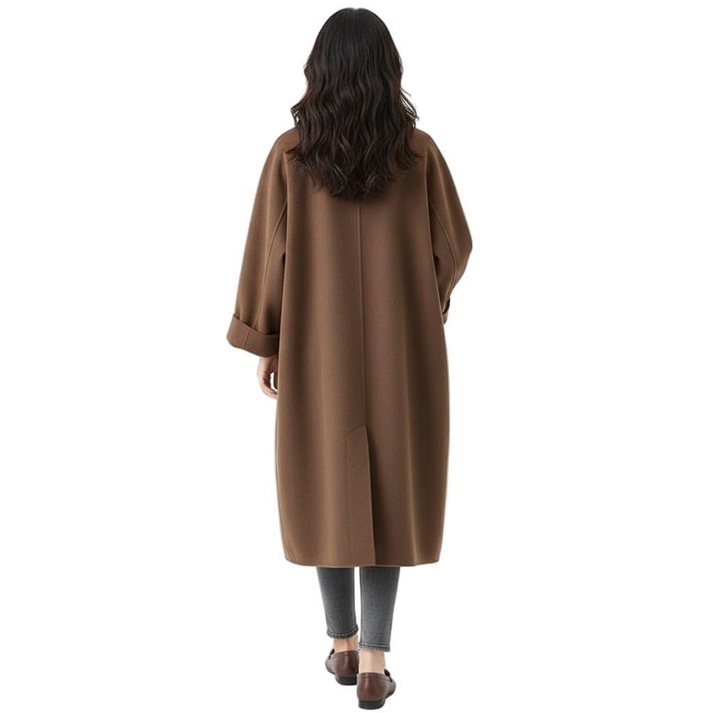 Klasyczny obszerny dwurzędowy trencz z mieszanki wełny dla kobiet