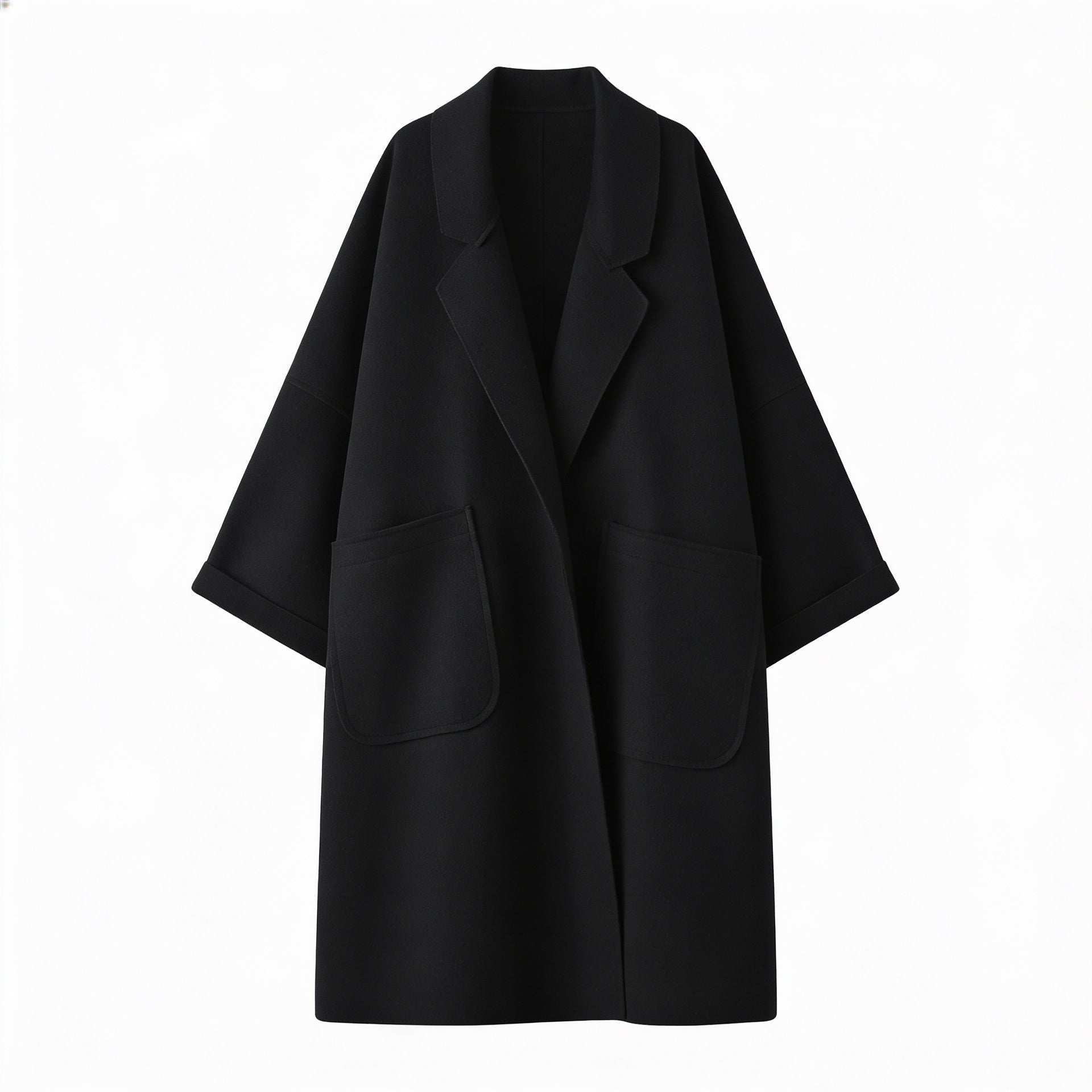 Klasyczny obszerny dwurzędowy trencz z mieszanki wełny dla kobiet