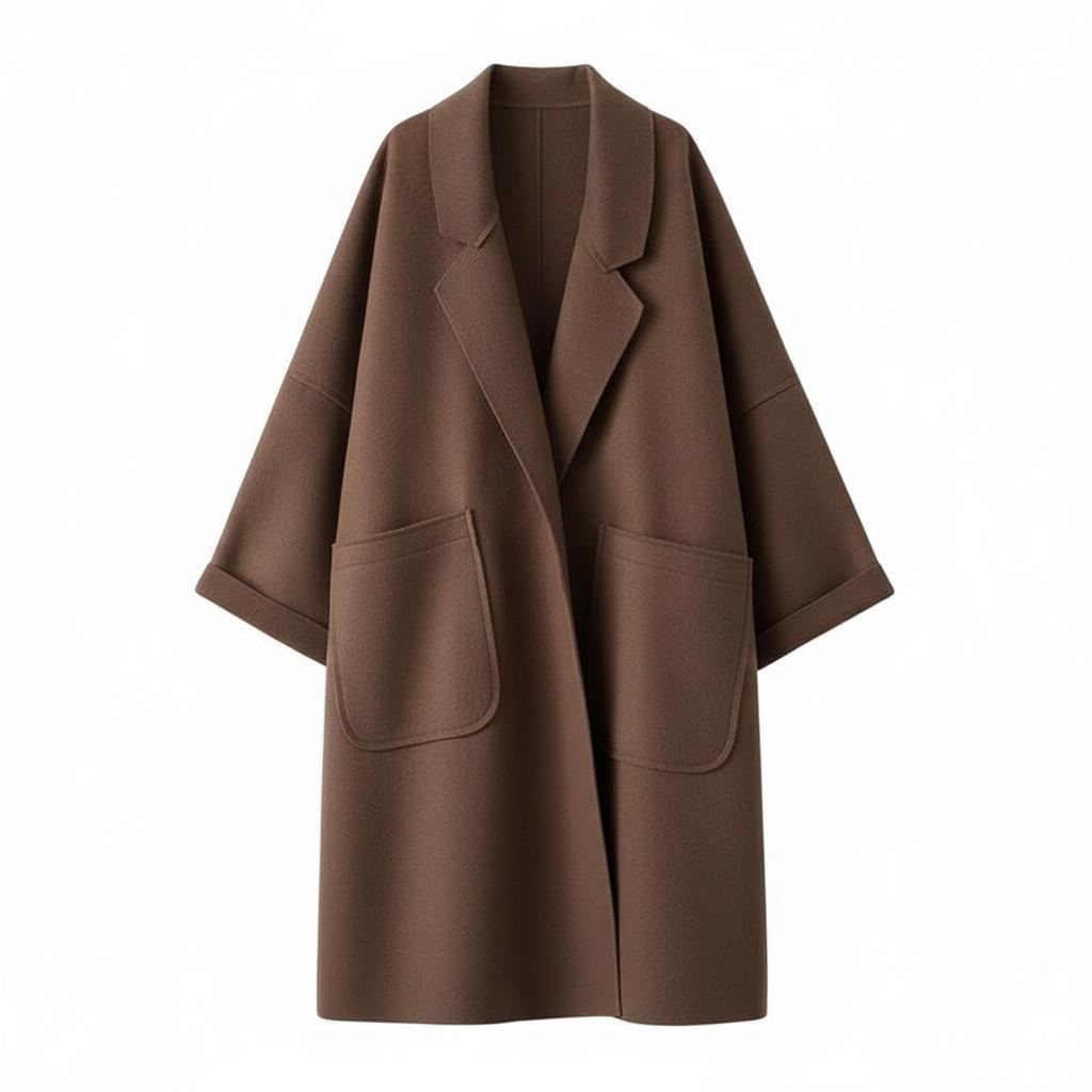 Klasyczny obszerny dwurzędowy trencz z mieszanki wełny dla kobiet