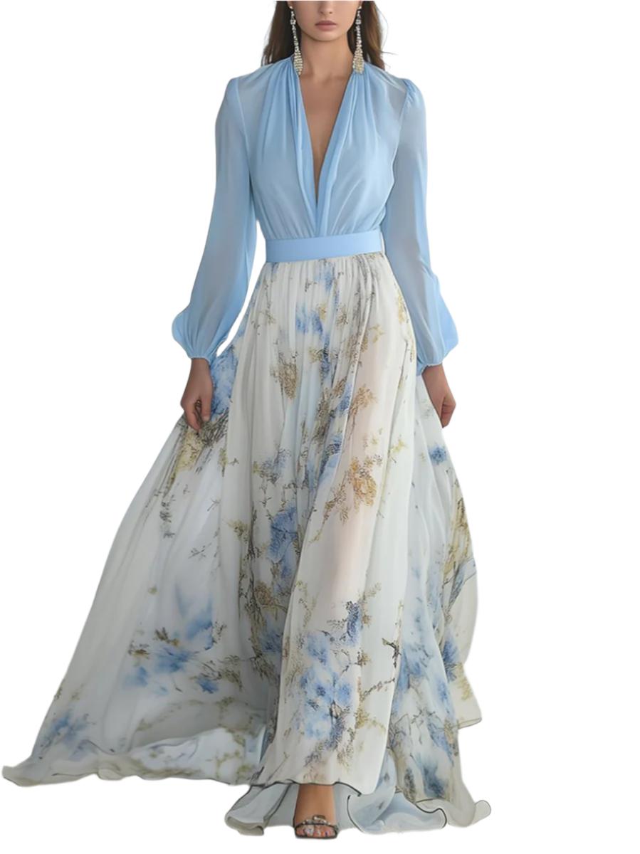 Luźna sukienka maxi z kwiatowym wzorem dla kobiet - cała w kwiaty