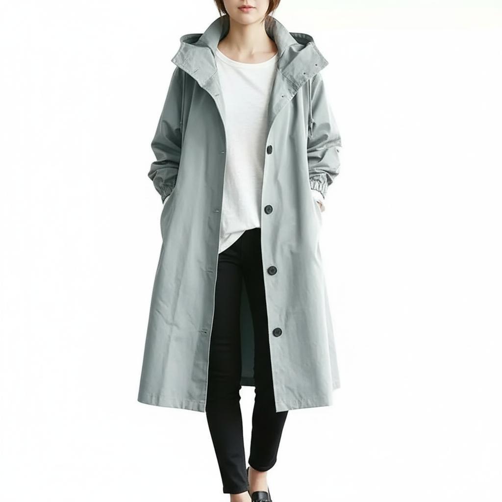 Płaszcz typu trencz z kapturem dla kobiet – stylowa, wodoodporna odzież wierzchnia
