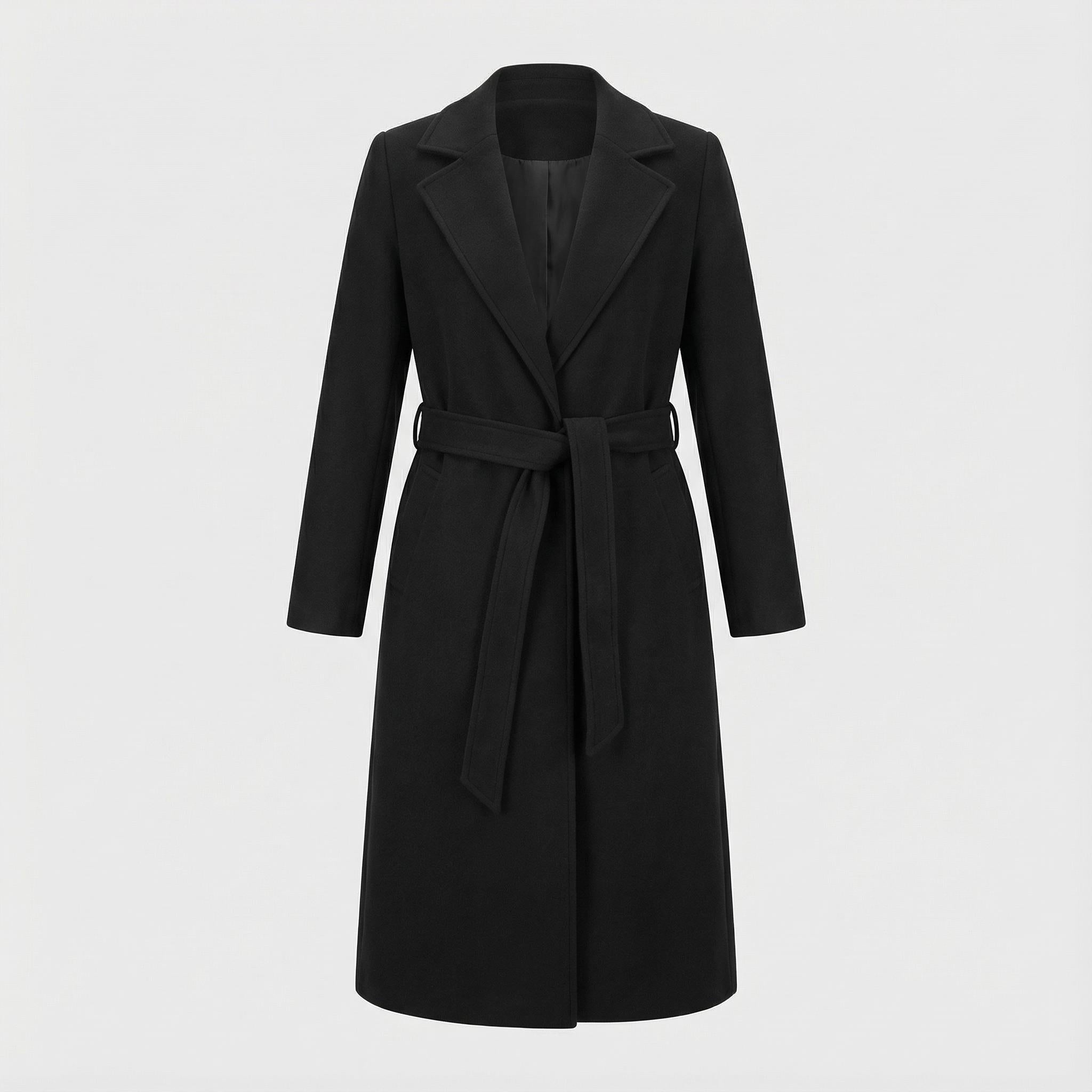 Płaszcz typu trencz z mieszanki wełny z paskiem – stylowa zimowa warstwa