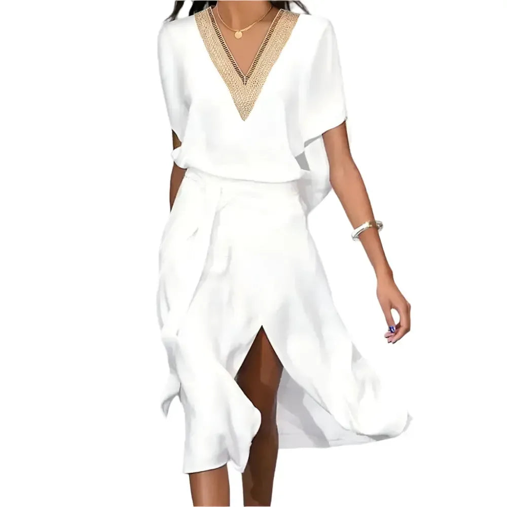 Pochlebna sukienka z dekoltem w serek dla kobiet - dopasowany krój i łatwa pielęgnacja