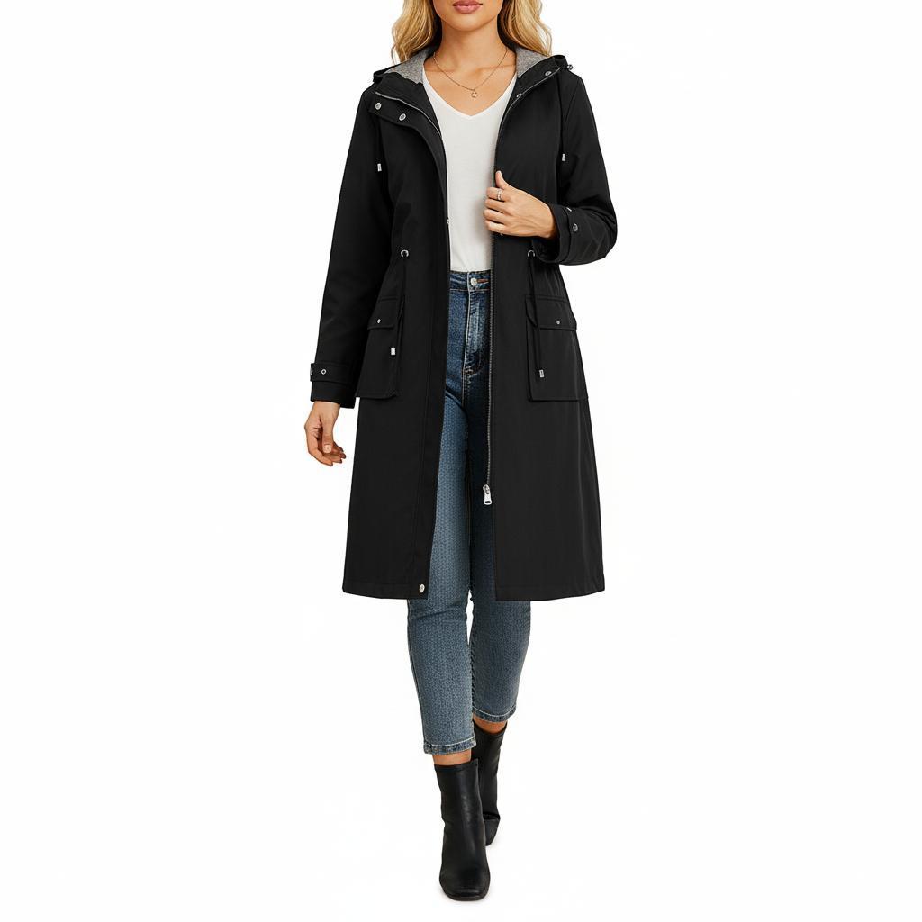 Wodoodporny płaszcz typu trencz z kapturem – stylowa i funkcjonalna odzież wierzchnia