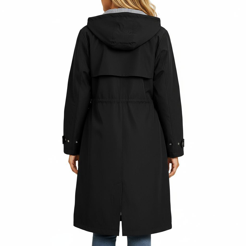 Wodoodporny płaszcz typu trencz z kapturem – stylowa i funkcjonalna odzież wierzchnia