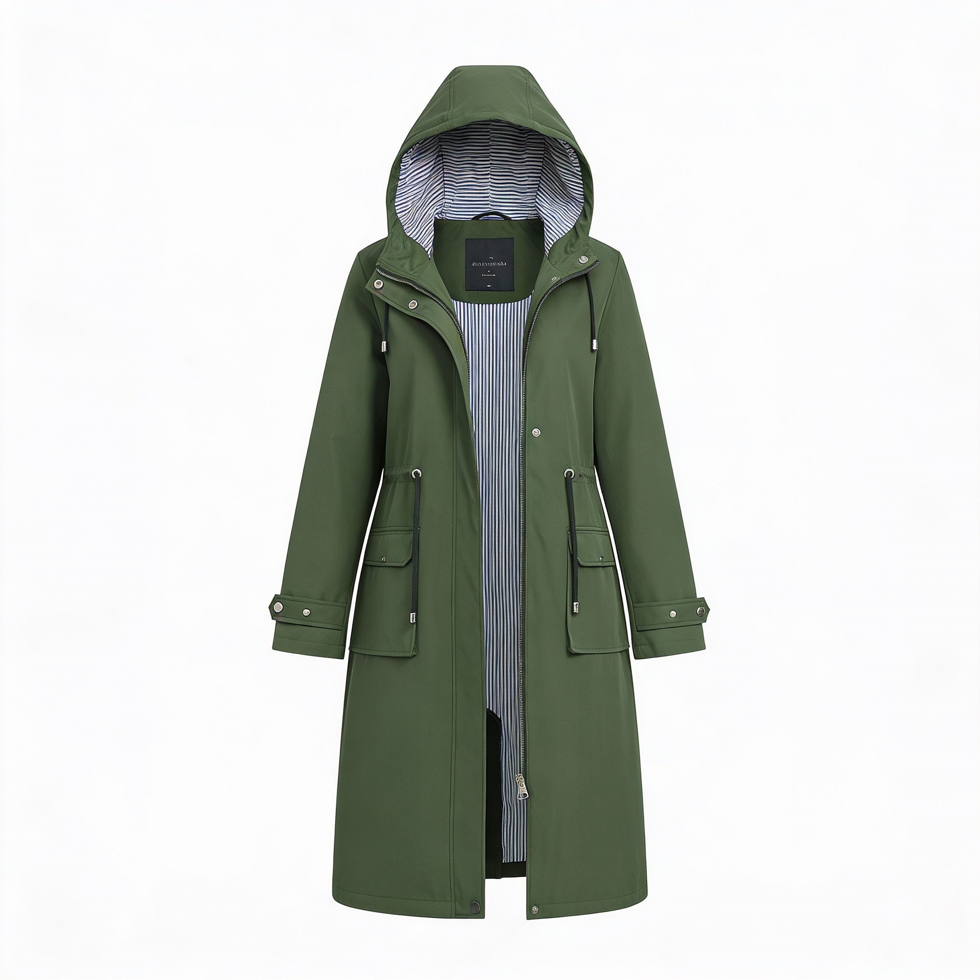 Wodoodporny płaszcz typu trencz z kapturem – stylowa i funkcjonalna odzież wierzchnia