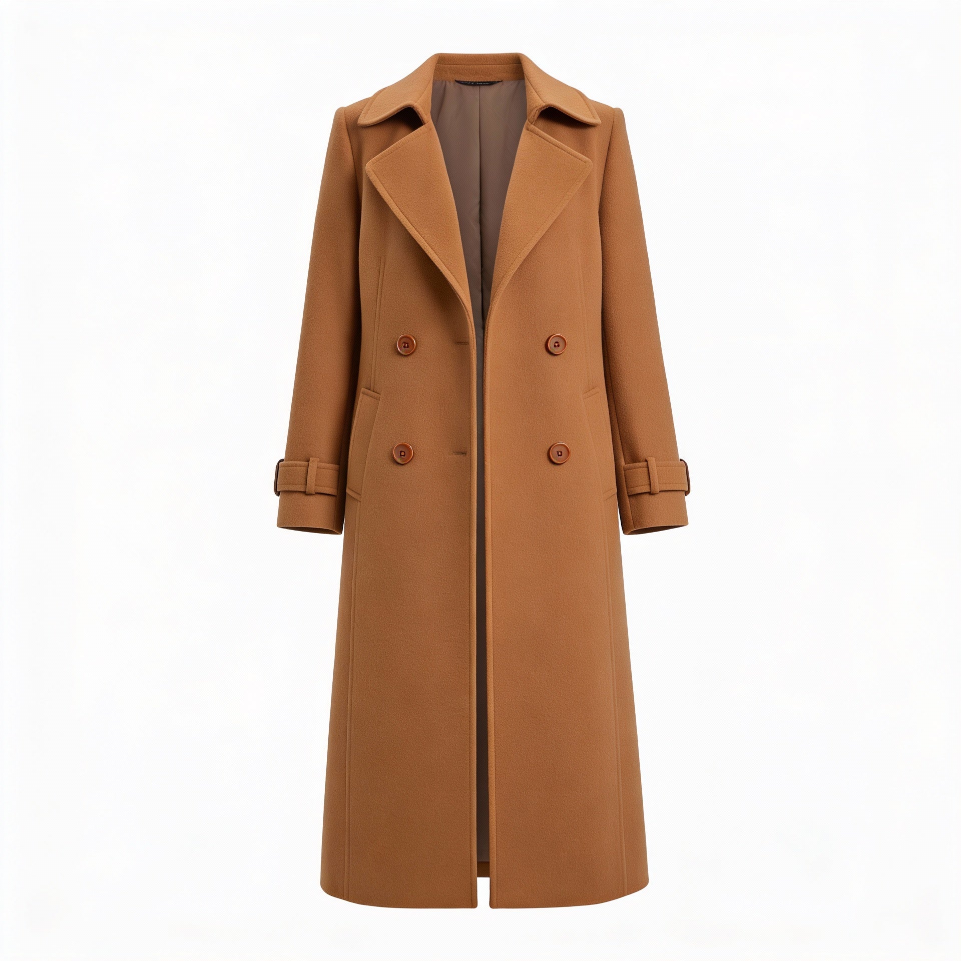 Wygodny i stylowy długi płaszcz typu trencz z wykładanym kołnierzem dla kobiet