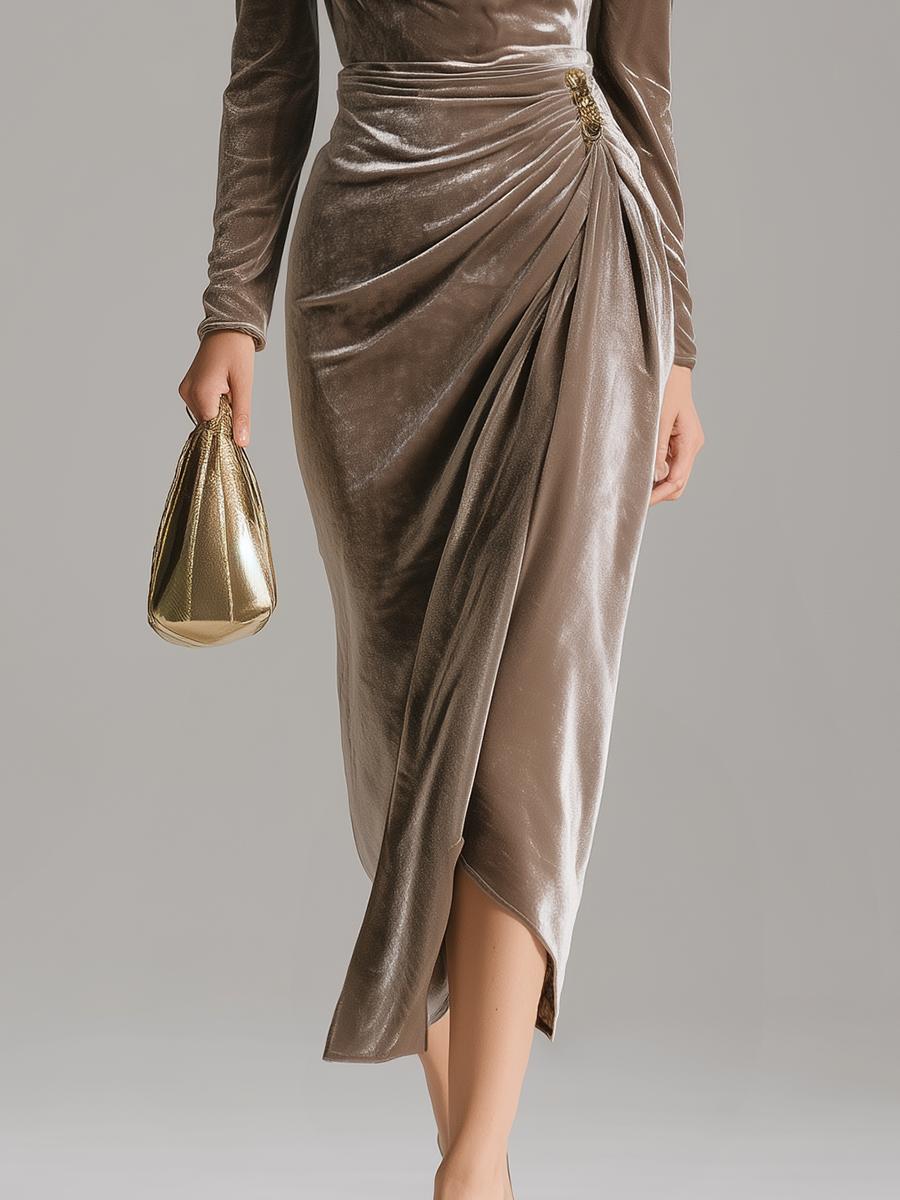 Arganate | Elegancka aksamitna sukienka midi z długimi rękawami