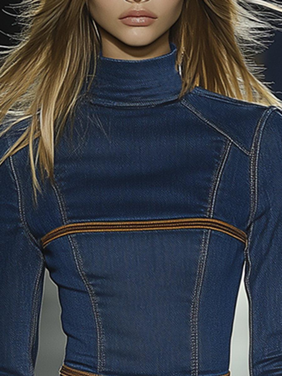 Arganate | Mini sukienka z golfem w stylu retro z jeansu