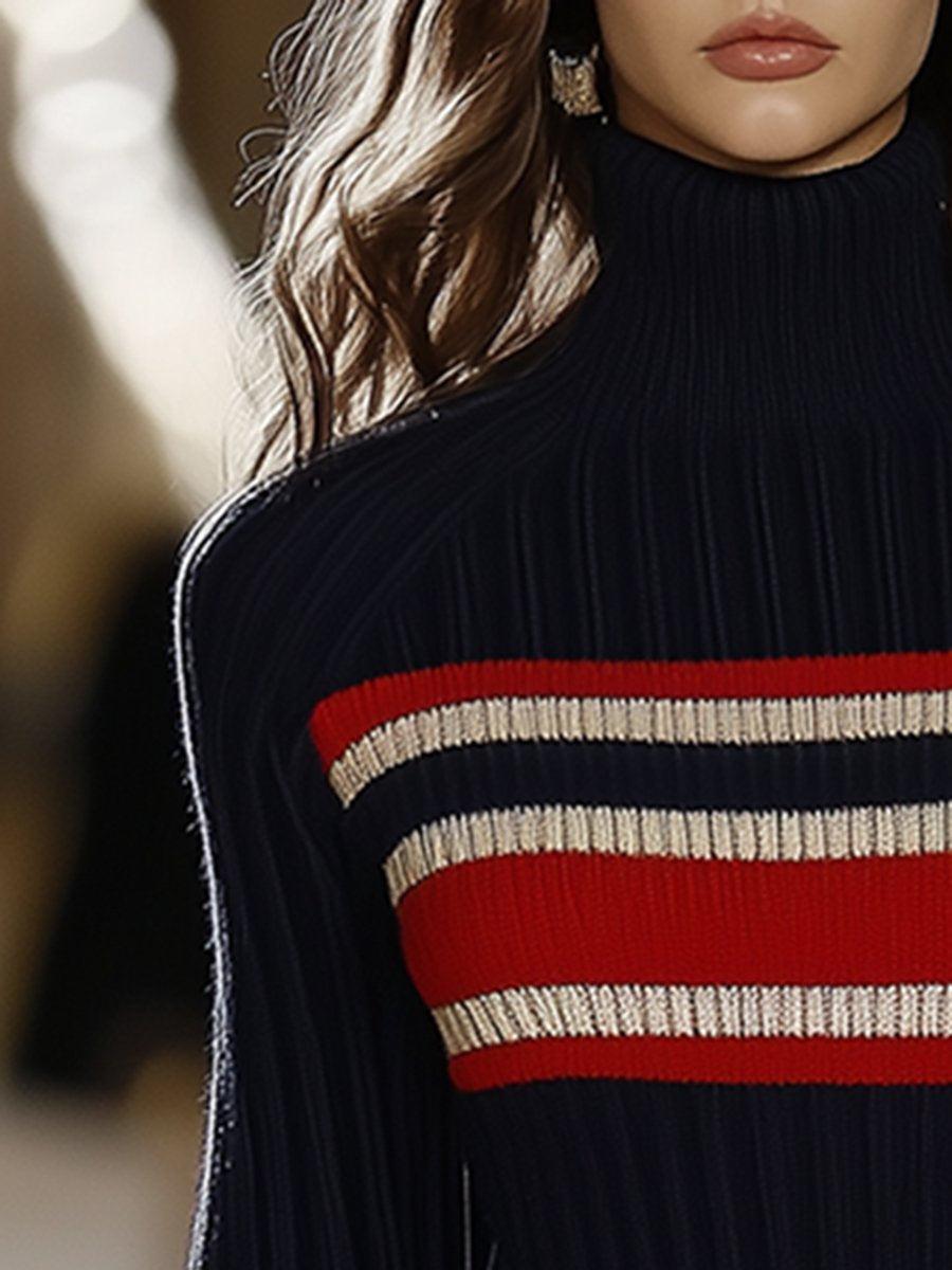 Arganate | Sukienka w paski w kolorze czerwonym i białym z golfem