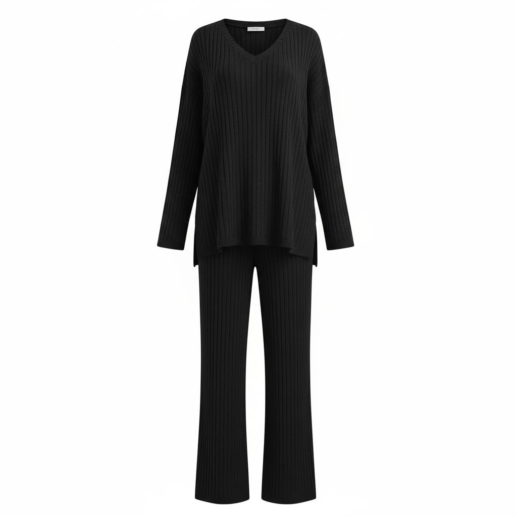 Arganate | Sweter i spodnie z dekoltem w serek, dzianinowy komplet