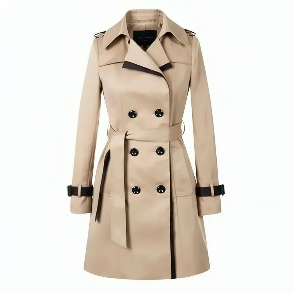 Długi, wodoodporny trencz – klasyczny damski fason z paskiem