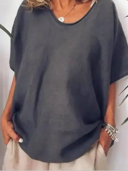 Elegancka klasyczna luźna bluzka z krótkimi rękawami dla kobiet