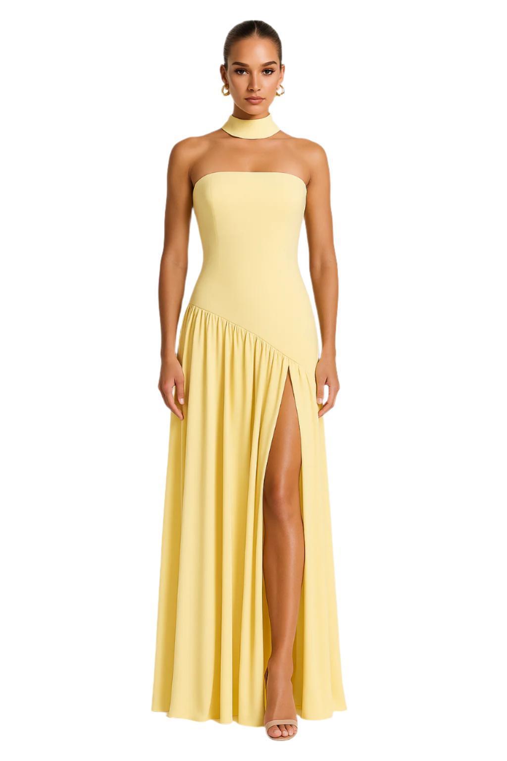 Elegancka sukienka bez ramiączek z wysokim rozcięciem dla kobiet