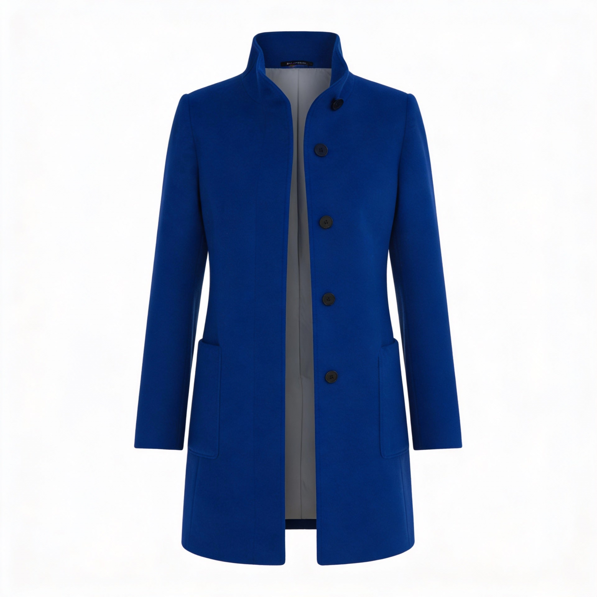 Klasyczny i stylowy wełniany płaszcz typu trencz z zapięciem na guziki w stylu retro