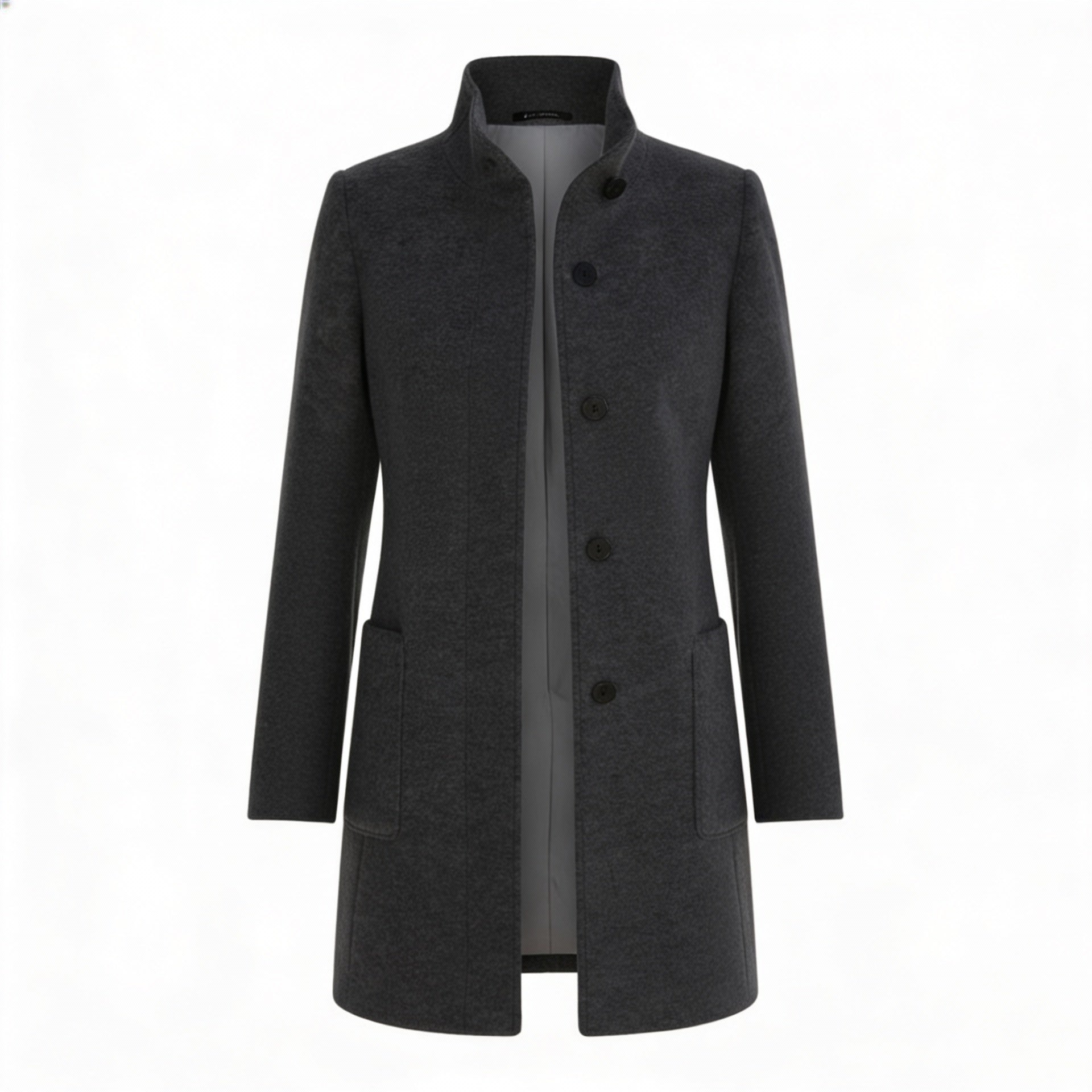 Klasyczny i stylowy wełniany płaszcz typu trencz z zapięciem na guziki w stylu retro