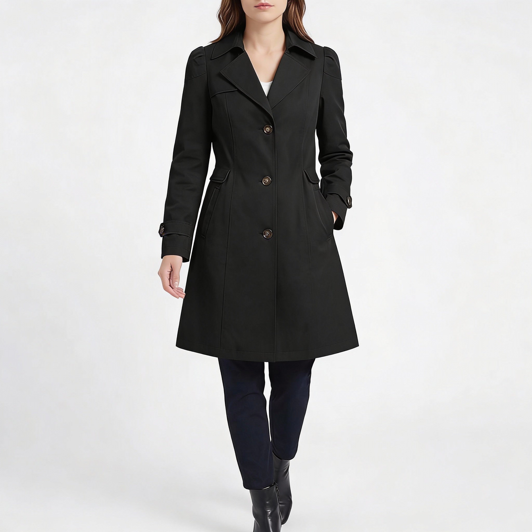 Lekki, długi płaszcz typu trencz z paskiem – damska odzież wierzchnia na wiosnę