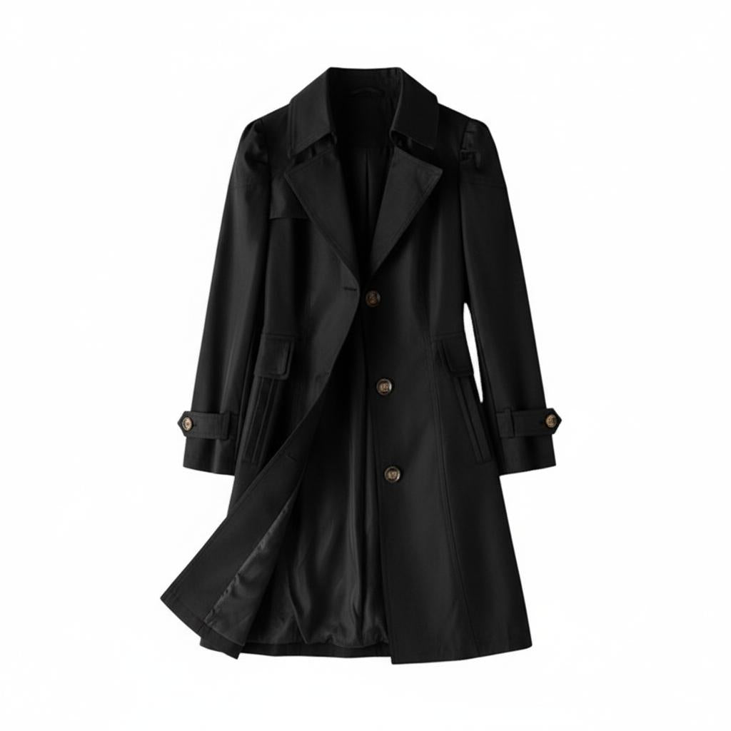 Lekki, długi płaszcz typu trencz z paskiem – damska odzież wierzchnia na wiosnę