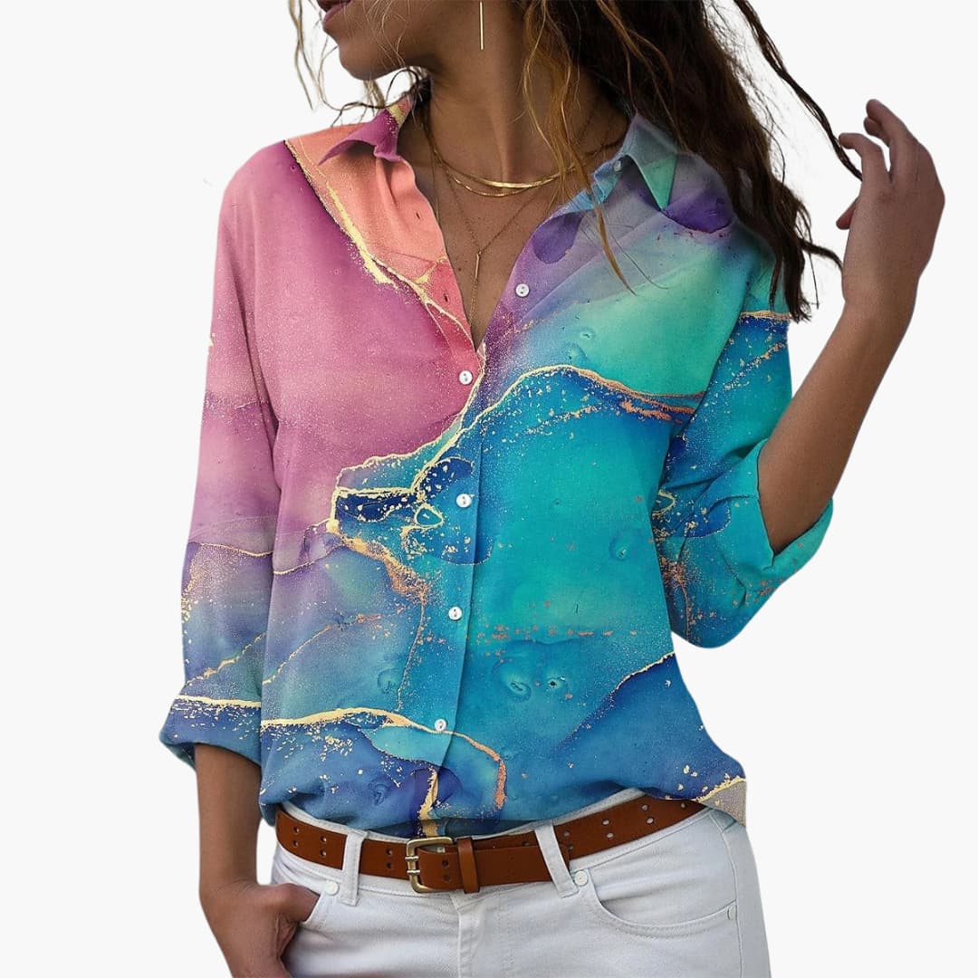 Luźny, letni bluzka damski z kwiatowym nadrukiem – swobodny i nowoczesny