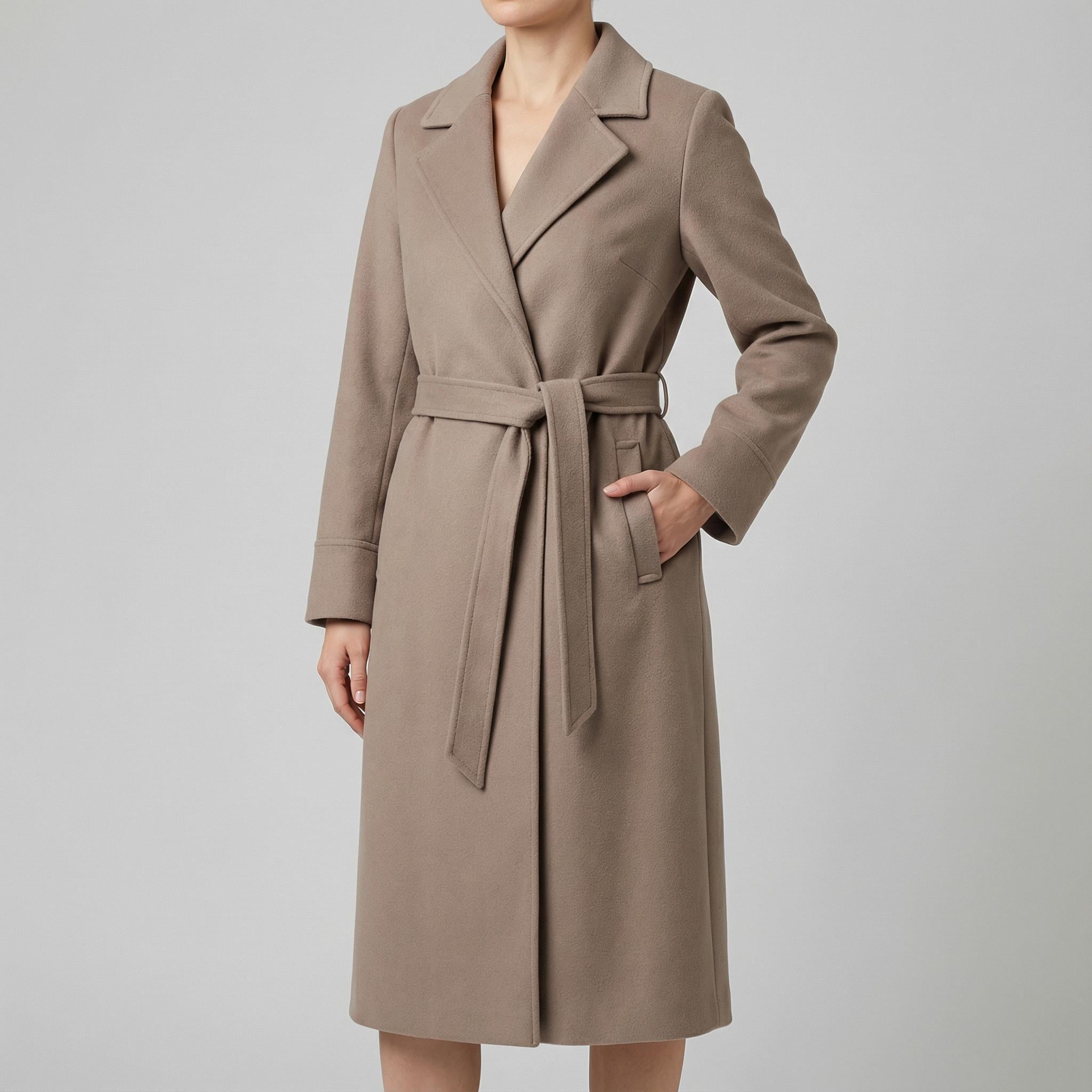 Płaszcz typu trencz z mieszanki wełny z paskiem – stylowa zimowa warstwa