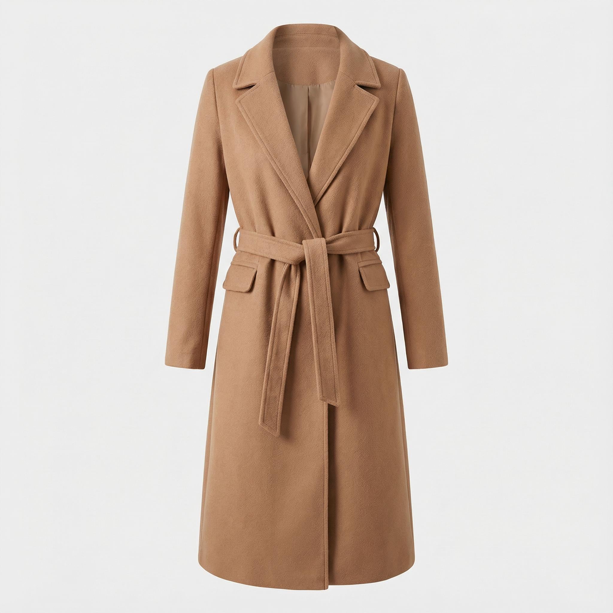 Płaszcz typu trencz z mieszanki wełny z paskiem – stylowa zimowa warstwa