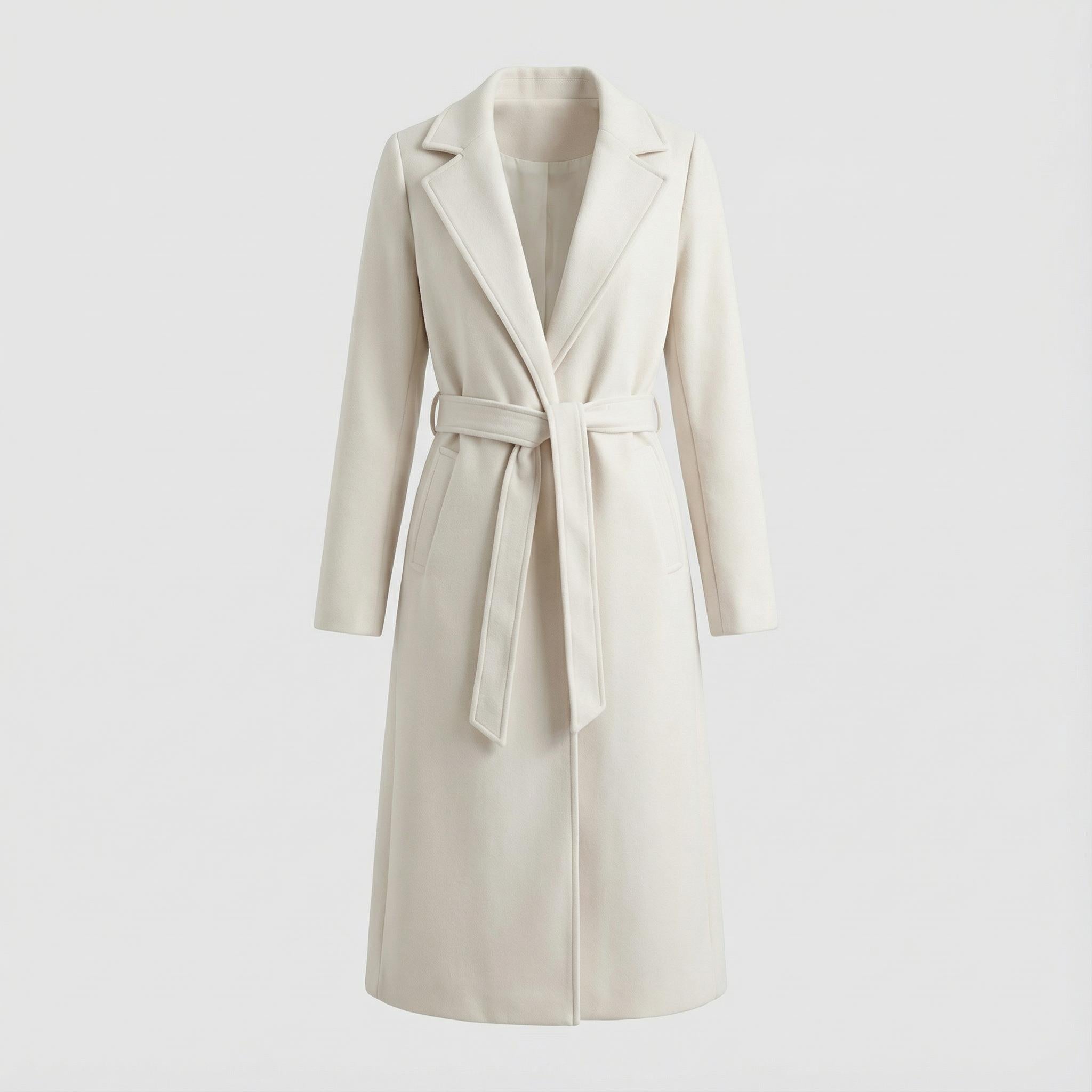 Płaszcz typu trencz z mieszanki wełny z paskiem – stylowa zimowa warstwa