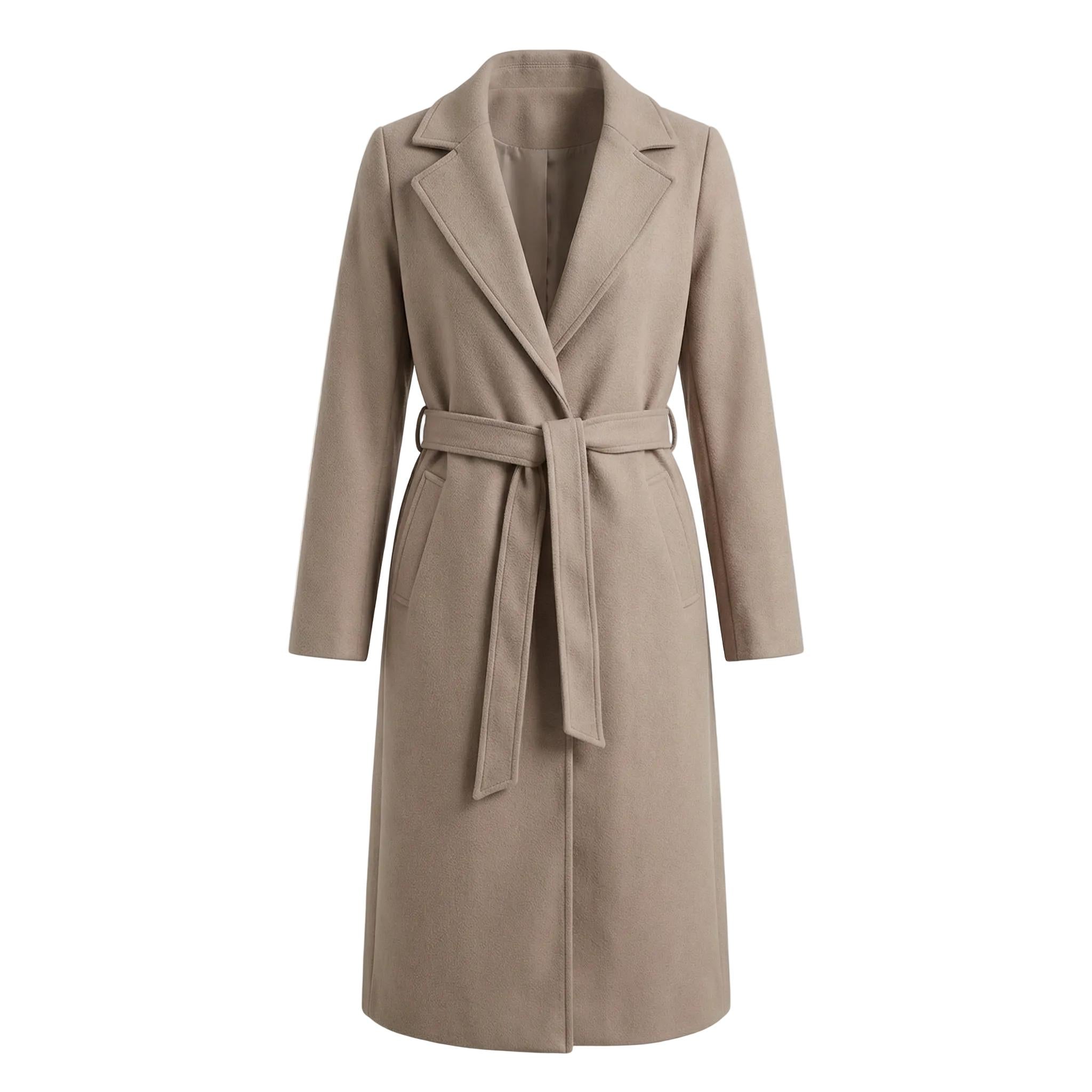 Płaszcz typu trencz z mieszanki wełny z paskiem – stylowa zimowa warstwa