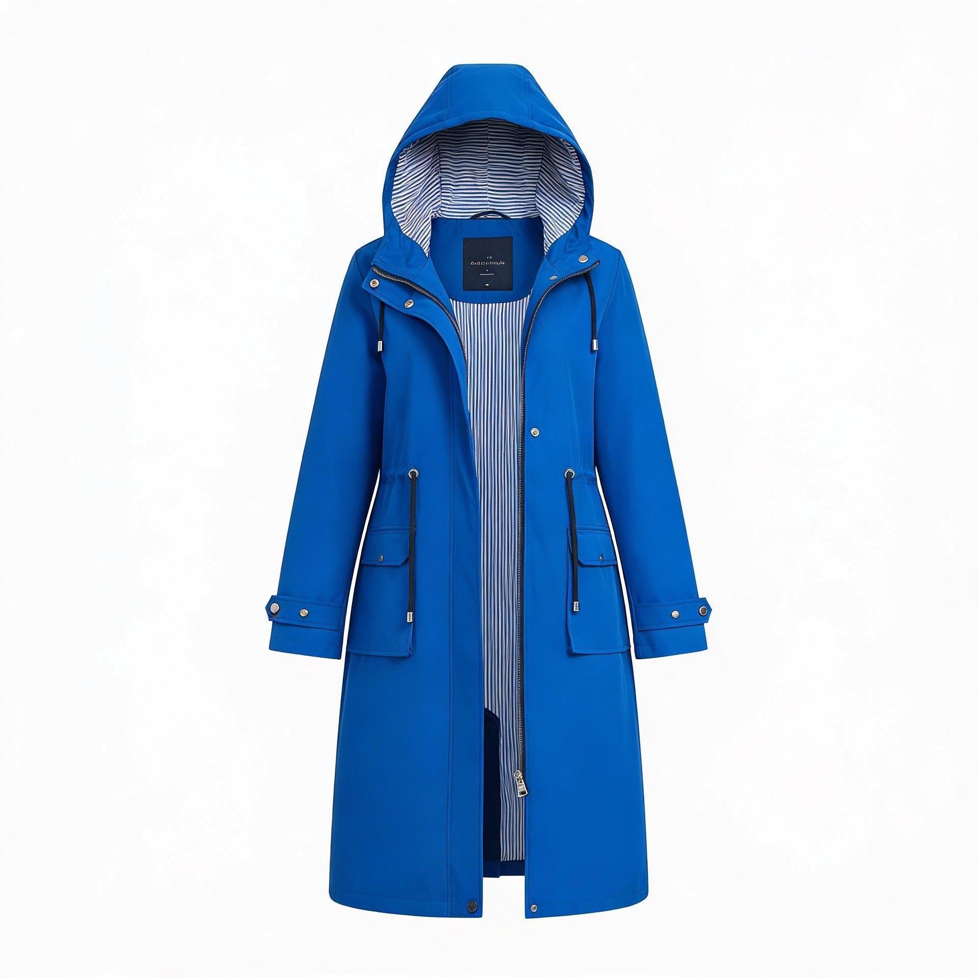 Wodoodporny płaszcz typu trencz z kapturem – stylowa i funkcjonalna odzież wierzchnia