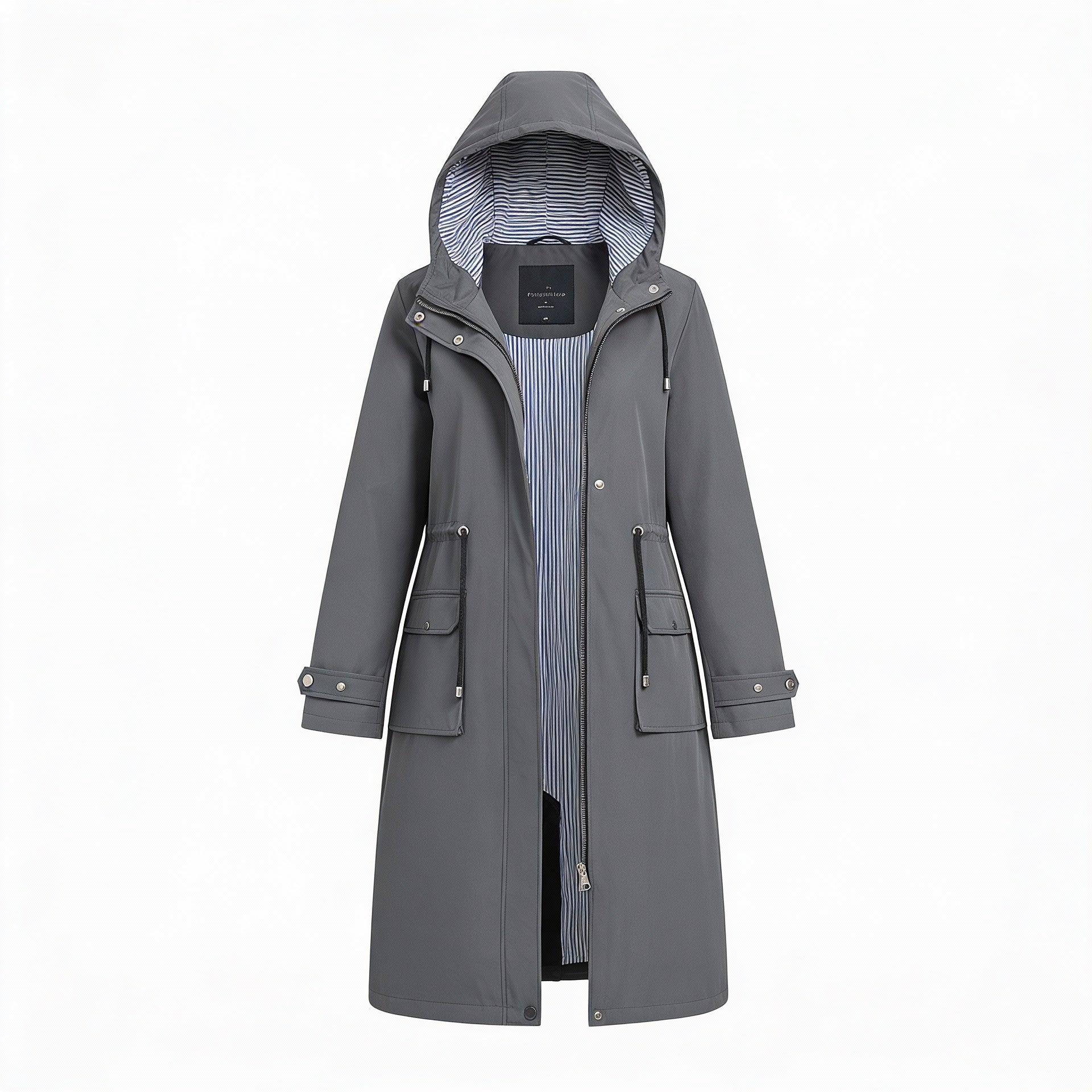 Wodoodporny płaszcz typu trencz z kapturem – stylowa i funkcjonalna odzież wierzchnia