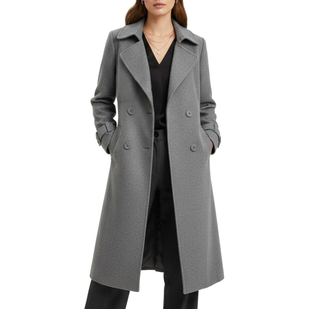 Wygodny i stylowy długi płaszcz typu trencz z wykładanym kołnierzem dla kobiet