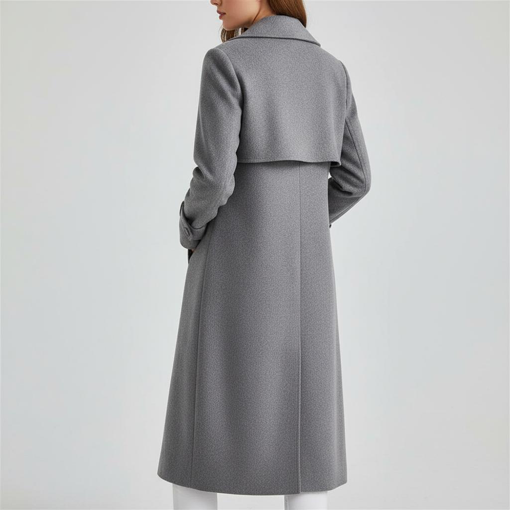 Wygodny i stylowy długi płaszcz typu trencz z wykładanym kołnierzem dla kobiet