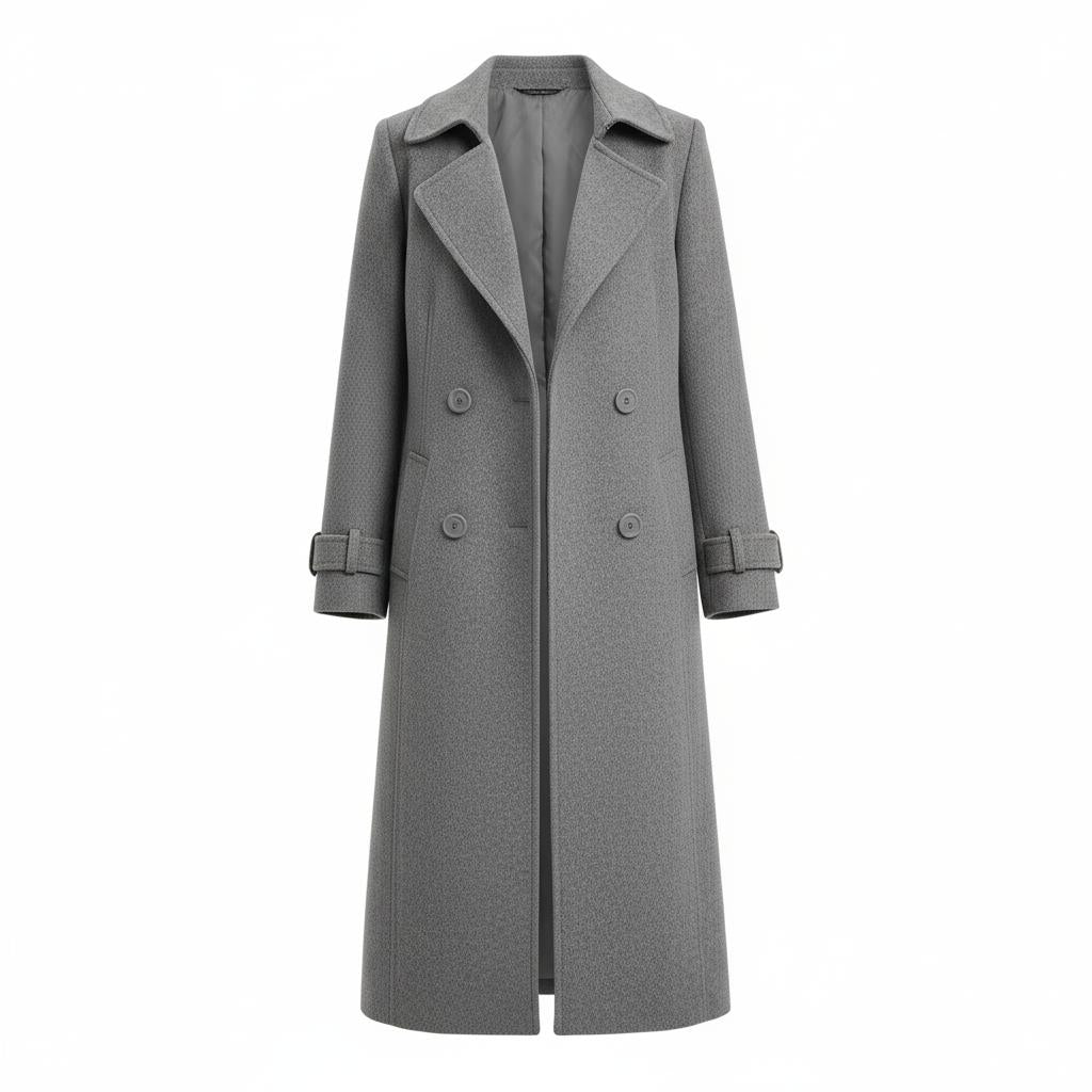 Wygodny i stylowy długi płaszcz typu trencz z wykładanym kołnierzem dla kobiet