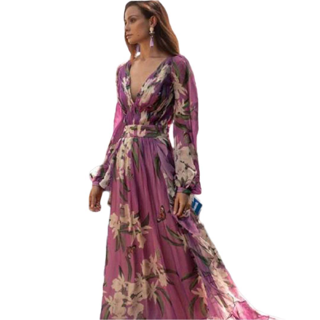 Wyrafinowana i elegancka sukienka maxi z kwiatowymi detalami dla kobiet